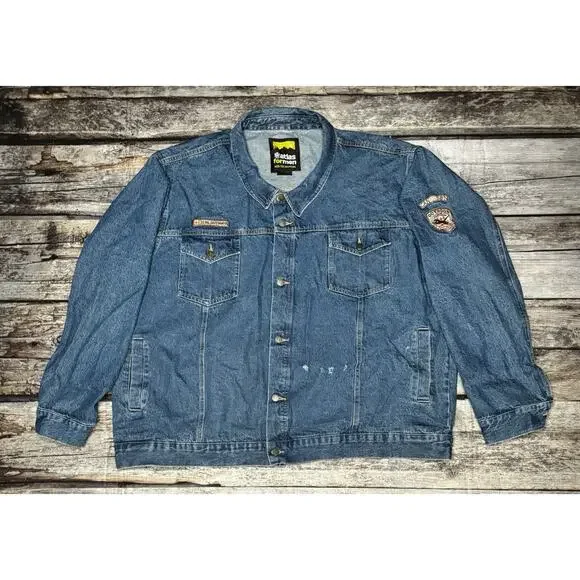 Atlas For Men Dark Blue Wash Denim Jacket Outdoors Patches Embroidered Size 4XL - Picture 1 of 14